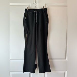 Jaanuu J95148 Gold Zip Flare Black Flare Scrub Pants (Size XS)